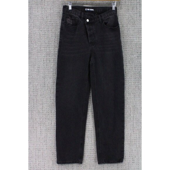 The Kript Jeans Womens Small S Black Faded Straight Distressed Baggy Fit Cotton - Picture 1 of 10